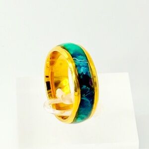 Vibrant Gold Ring with Blue and Green Inlay SIZE 9 #010